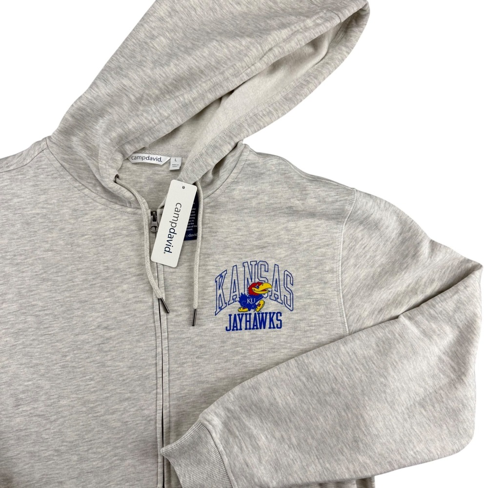 Camp David Kansas Jayhawks Full Zip Hoodie Mens Large Grey Heather NCAA Sweat